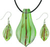 Emerald/olive Striped Murano Glass Leaf Drop Set Pendant