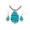 Blue/emerlad Wave Striped Murano Glass Leaf Drop Set Pendant