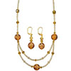 Amber Snow Globe Murano Glass Earrings Necklace Set Pendant