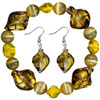 Amber Twist Leaf Murano Glass Earrings Bracelet Set