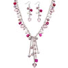 Pink Dangle Hearts Murano Glass Earrings Necklace Set Pendant