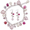 Pink Heart Dangle Murano Glass Earrings Bracelet Set