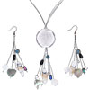 White Multi Dangle Murano Glass Earrings Necklace Set Pendant