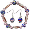 Purple And Blue Millefiori Earrings Bracelet Set