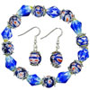Blue Millefiori Murano Glass Earrings Bracelet Set