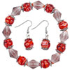 Red Millefiori Murano Glass Earrings Bracelet Set