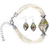 Gray Twist Leaf Murano Glass Earrings Bracelet Set