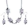 Silver Foil Brown Stripes Square Pendant And Earring Set Necklace