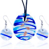 Pugster Silver Foil Green Crusted Round Pendant And Earring Set