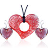 Pugster Silver Foil Red Crusted Heart Pendant And Earring Set