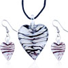 Pugster White And Black Stripe Slender Heart Pendant And Earring Set