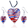 Pugster Red And Blue Stripe Slender Heart Pendant And Earring Set
