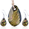 Pugster Gold Foil Black Multicolored Oval Pendant And Earring Set
