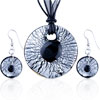 Pugster Silver Foil Black Crusted Round Pendant And Earring Set