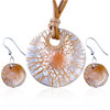 Pugster Silver Foil Orange Crusted Round Pendant And Earring Set