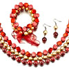 Red And Gold Necklace Bracelet And Earrings Set Pendant