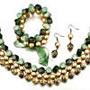 Green And Gold Necklace Bracelet And Earrings Set Pendant