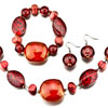 Red Necklace Bracelet And Earrings Set Pendant