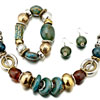 Red ,gold And Brown Necklace,bracelet And Earrings Set Pendant