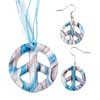 Pendants - Pale Blue Round Peace Sign Pendant And Earring Set