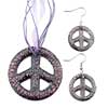 Pendants - Purple Round Peace Sign Pendant And Earring Set