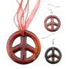 Pendants - Red Round Peace Sign Pendant And Earring Set
