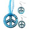 Pendants - Deep Blue Round Peace Sign Pendant And Earring Set