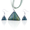 Green Triangular Fused Dichroic Glass Pendant And Earring Set
