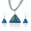 Blue Triangular Fused Dichroic Glass Pendant And Earring Set
