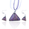 Pink Triangular Fused Dichroic Glass Pendant And Earring Set