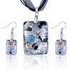 Silver Foil Gray Flower Dichroic Glass Pendant And Earring Set