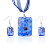 Silver Foil Blue Flower Dichroic Glass Pendant And Earring Set