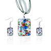 Silver Foil Flower Dichroic Glass Pendant And Earring Set