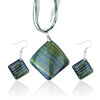 Green Stripe Dichroic Glass Pendant And Earring Set