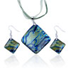 Blue And Yellow Cloud Dichroic Glass Pendant And Earring Set