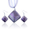 Purple Stripe Dichroic Glass Pendant And Earring Set