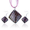 Pink Fused Dichroic Glass Pendant And Earring Set