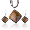 Tan Fused Dichroic Glass Pendant And Earring Set