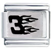 Black Number Three In Flames Italian Charm