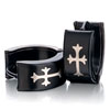 Black Circle With Golden Cross Hoop Earrings