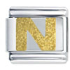 Gold Plated Textured Letter N Laser Italian Charm
