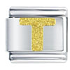 Gold Plated Textured Letter T Laser Italian Charm