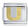 Gold Plated Textured  Letter   U  Laser Italian Charm