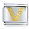 Gold Plated Textured Letter V Laser Italian Charm