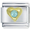 Gold Plated March Aquamarine Color Birthstone Heart Italian Charm