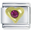 Gold Plated July  Ruby  Color Birthstone Heart Italian Charm