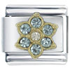Gold Plated March Aquamarine Color Birthstone Flower Italian Charm