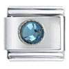 Silver Plated Round December Blue Zircon Color Birthstone Italian Charm