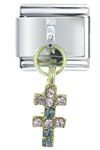  Rhinestone  Double Crosses Dangle Italian Charm