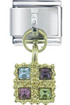 Purple And Green Rhinestone Square Dangle Italian Charm
